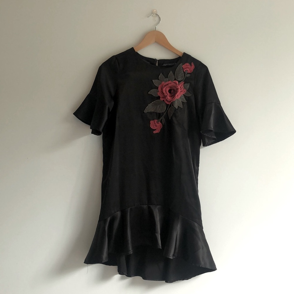 Zara rose appliqué mini dress, size S